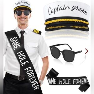 3Pcs Bachelor Party Accessories For Groom Includes Captain Hat glasses sash